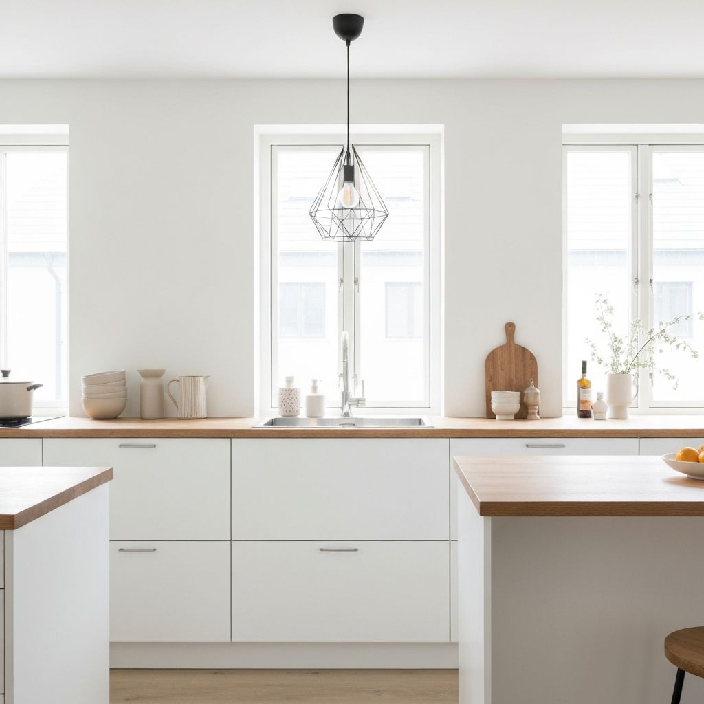 Neutral kökmiljö med naturligt ljus